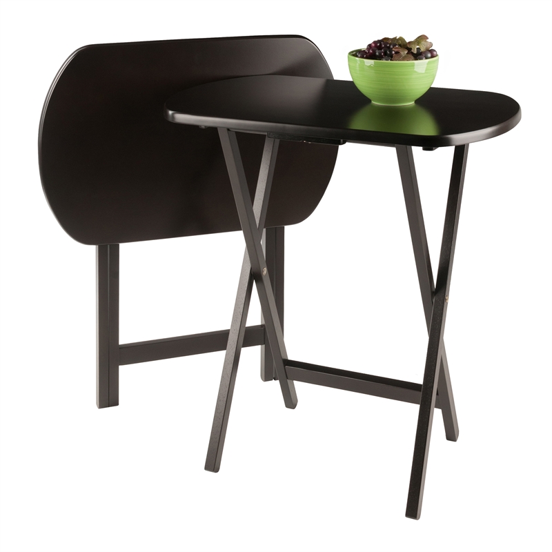 Winsome Cade 2-Piece Oversized Oblong Solid Wood Folding Snack Table in Coffee
