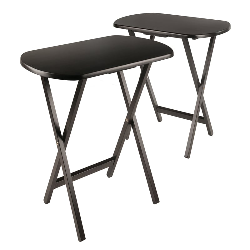 Winsome Cade 2-Piece Oversized Oblong Solid Wood Folding Snack Table in Coffee
