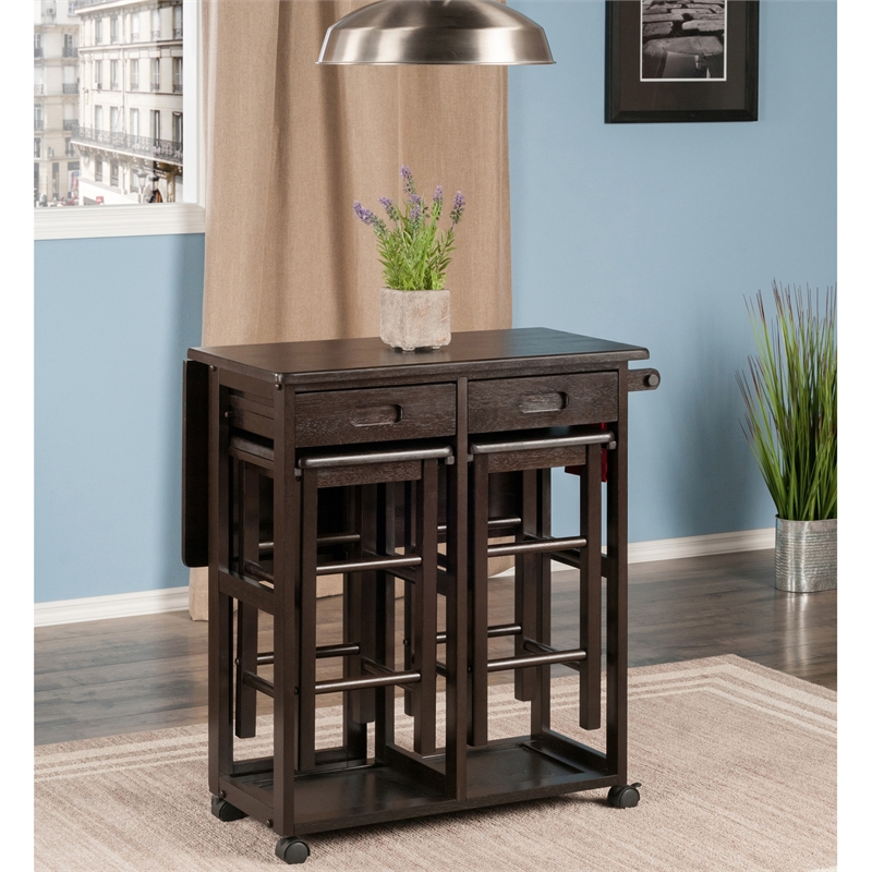 Winsome Suzanne 3-Piece Drop Leaf Space Saver Solid Wood Dining Set in Coffee