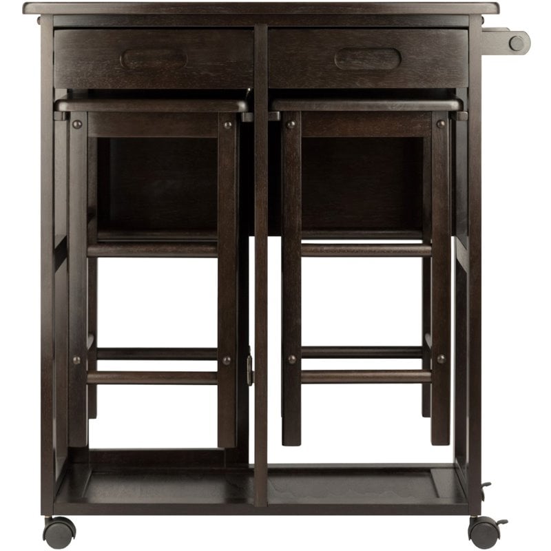 Winsome Suzanne 3-Piece Drop Leaf Space Saver Solid Wood Dining Set in Coffee