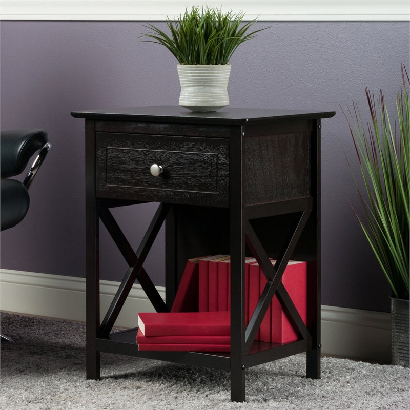 Winsome Xylia 1-Drawer Transitional Solid Wood Storage End Table in Coffee