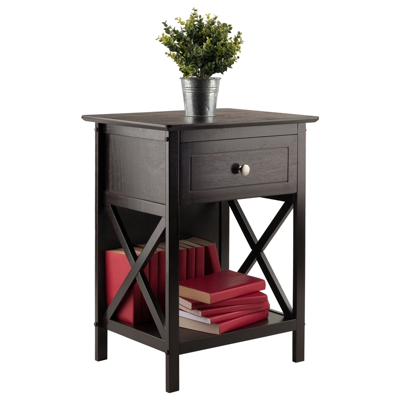 Winsome Xylia 1-Drawer Transitional Solid Wood Storage End Table in Coffee
