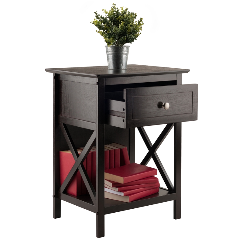Winsome Xylia 1-Drawer Transitional Solid Wood Storage End Table in Coffee