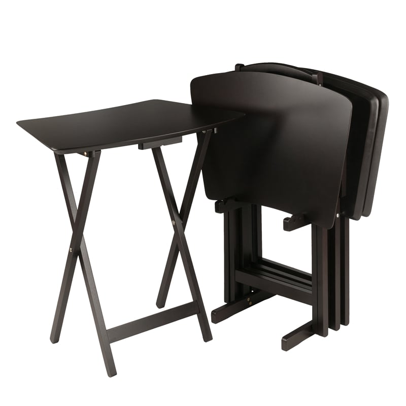 Winsome Anila 5-Piece Fan Shape Solid Wood Snack Table Set in Coffee