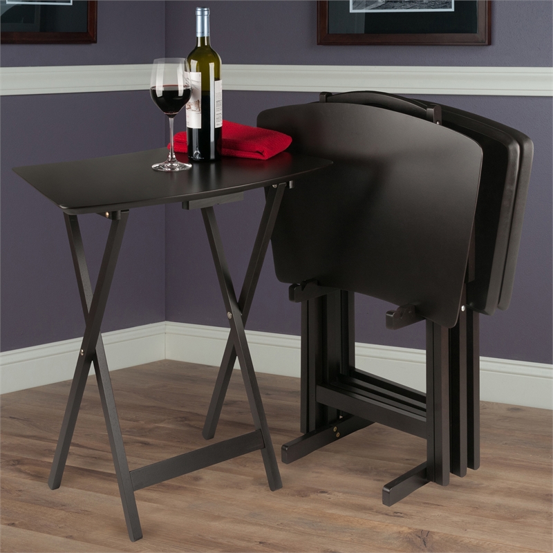 Winsome Anila 5-Piece Fan Shape Solid Wood Snack Table Set in Coffee