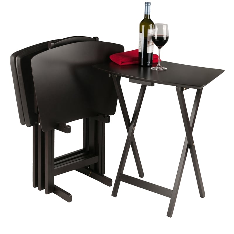 Winsome Anila 5-Piece Fan Shape Solid Wood Snack Table Set in Coffee