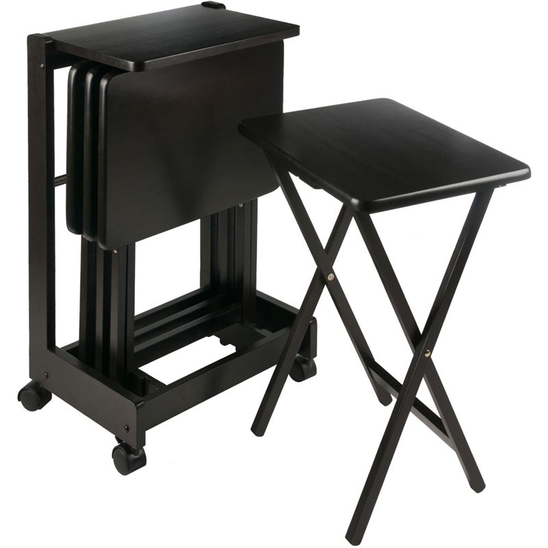 Winsome Brienda 5-Piece Solid Wood Flip Top Snack Table Set in Coffee