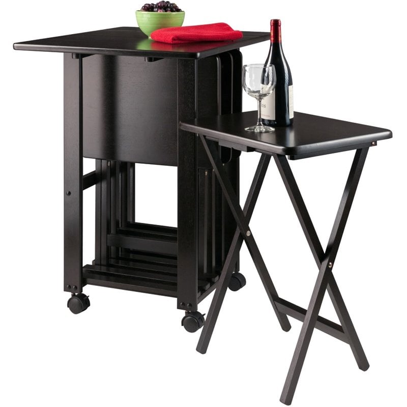 Winsome Sophia 5-Piece Transitional Solid Wood Snack Tray Set in Coffee