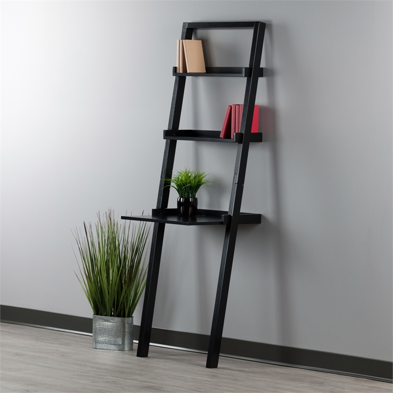 Winsome Bellamy 2-Shelf Transitional Solid Wood Leaning Desk in Black