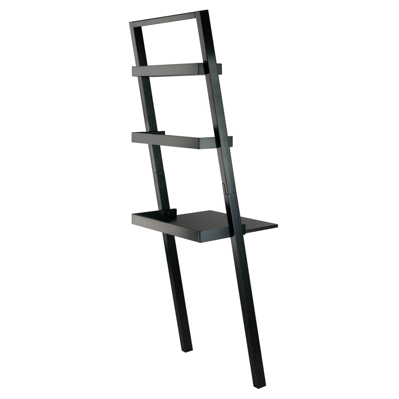 Winsome Bellamy 2-Shelf Transitional Solid Wood Leaning Desk in Black