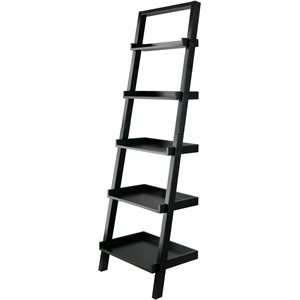 winsome bellamy 5 shelf transitional solid wood leaning bookcase in black