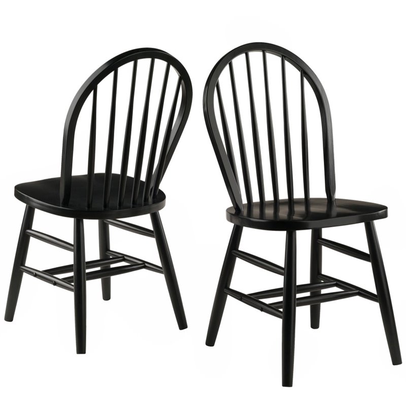 Winsome Windsor Solid Wood Spindle Back Dining Side Chair in Black (Set of 2) 29836