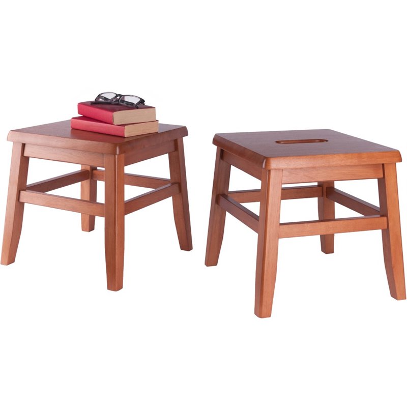 Winsome Kaya Transitional Solid Wood Conductor Stool in Teak (Set of 2)