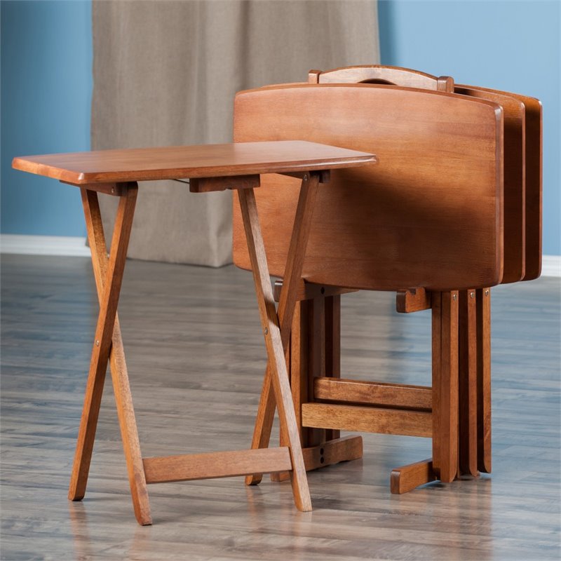 Winsome Dylan 5-Piece Oversized Transitional Solid Wood Snack Table Set in Teak