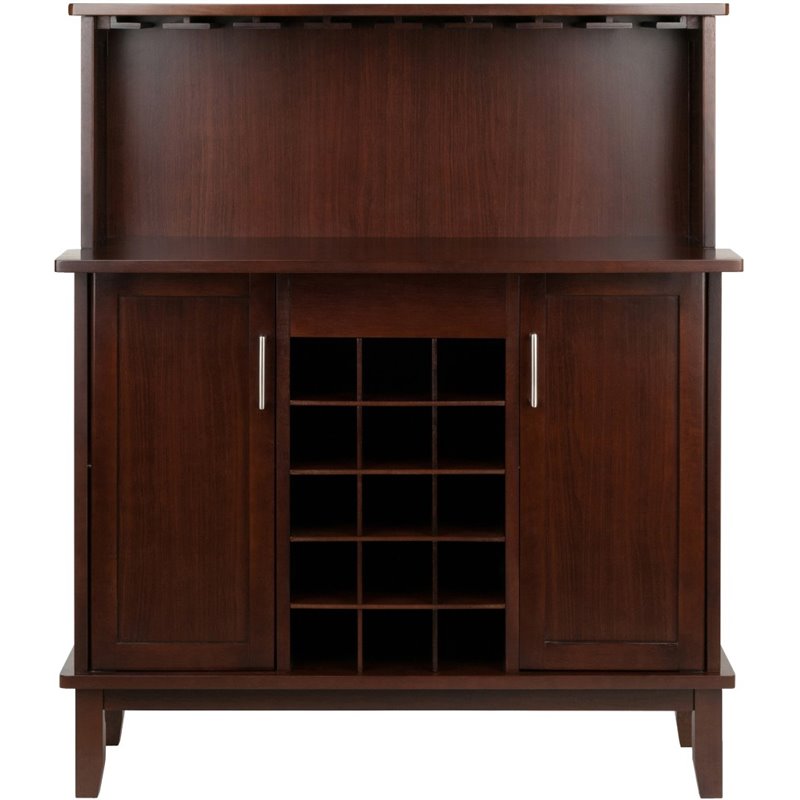 Winsome Beynac Transitional Solid Wood Home Wine Bar in Cappuccino