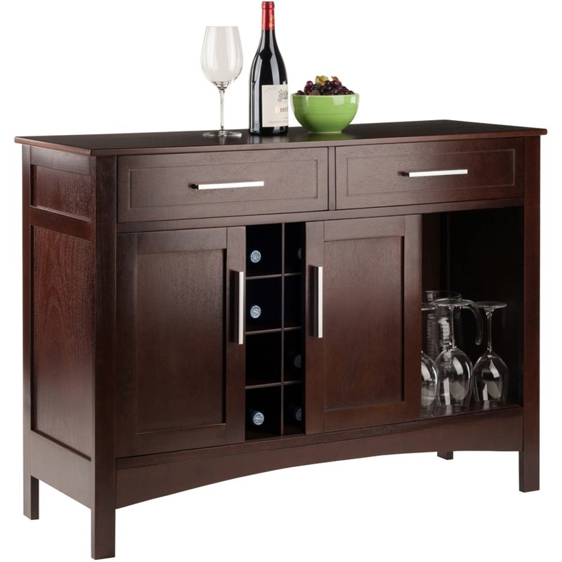 Winsome Gordon Transitional Solid Wood Wine Rack Buffet in Cappuccino