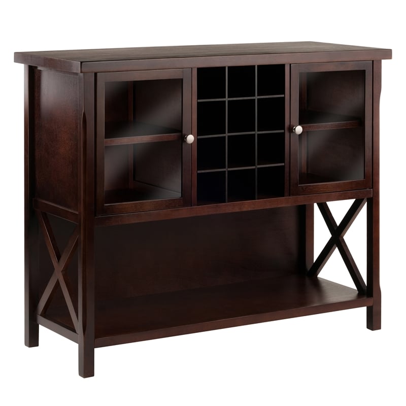 Winsome Xola 2 Door Transitional Solid Wood Wine Rack Buffet Table in Cappuccino