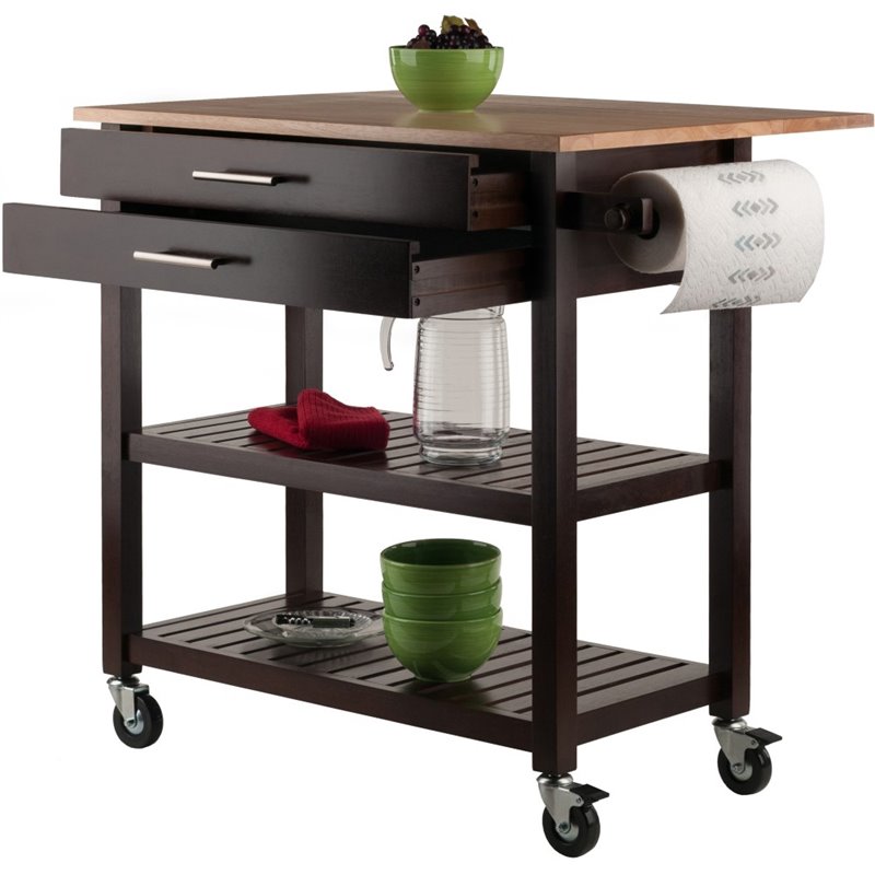 Winsome Langdon Transitional Solid Wood Kitchen Cart in Cappuccino