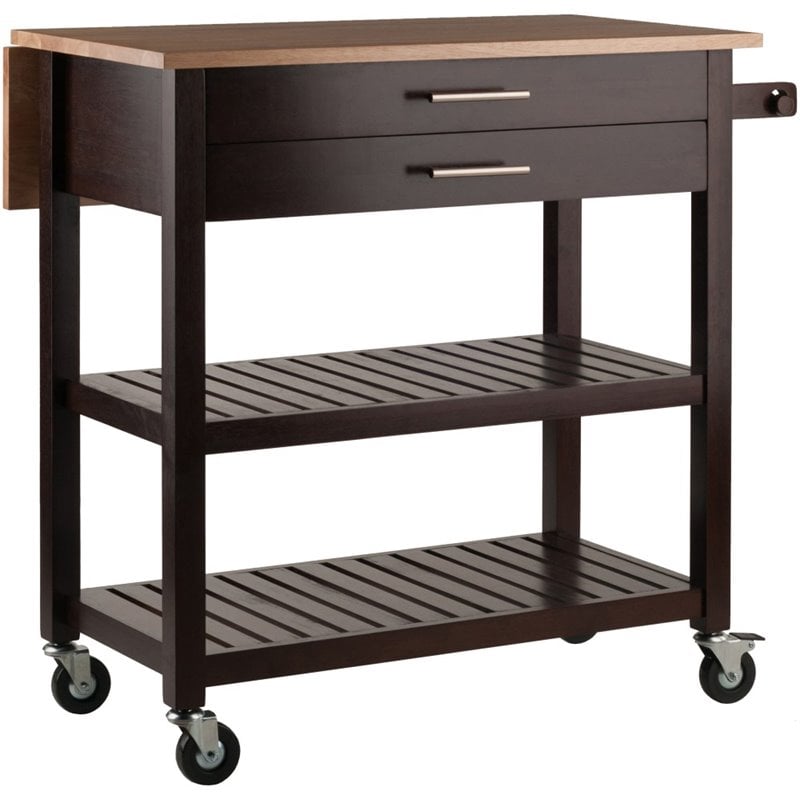 Winsome Langdon Transitional Solid Wood Kitchen Cart in Cappuccino