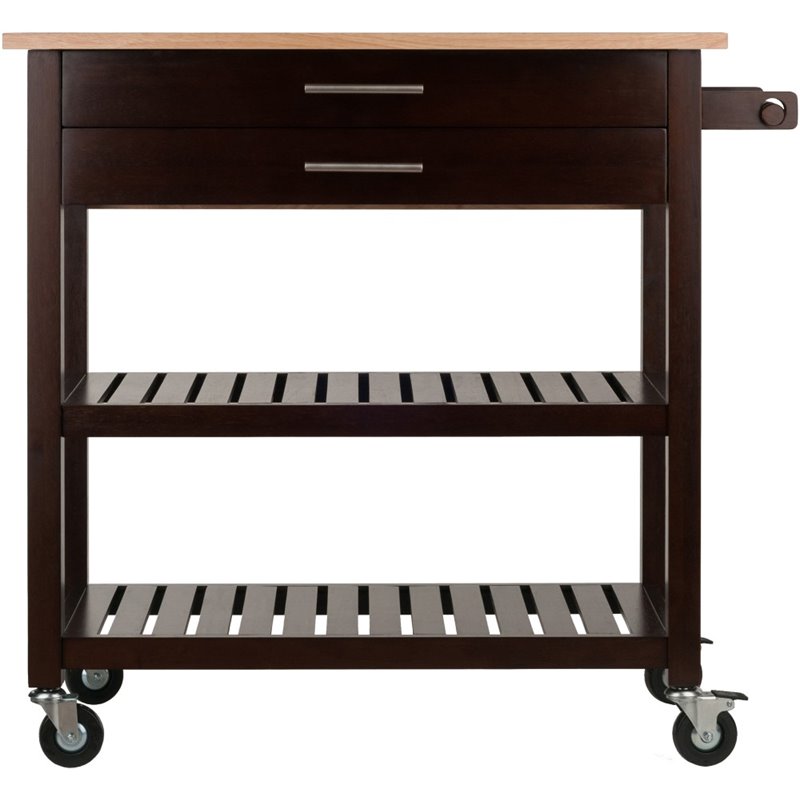 Winsome Langdon Transitional Solid Wood Kitchen Cart in Cappuccino