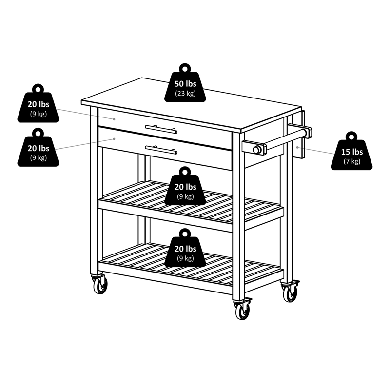 Winsome Langdon Transitional Solid Wood Kitchen Cart in Cappuccino