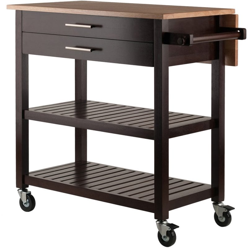 Winsome Langdon Transitional Solid Wood Kitchen Cart in Cappuccino