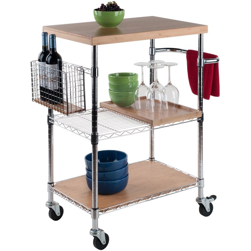 Winsome Madera Bamboo Top Transitional Metal Kitchen Cart in Natural