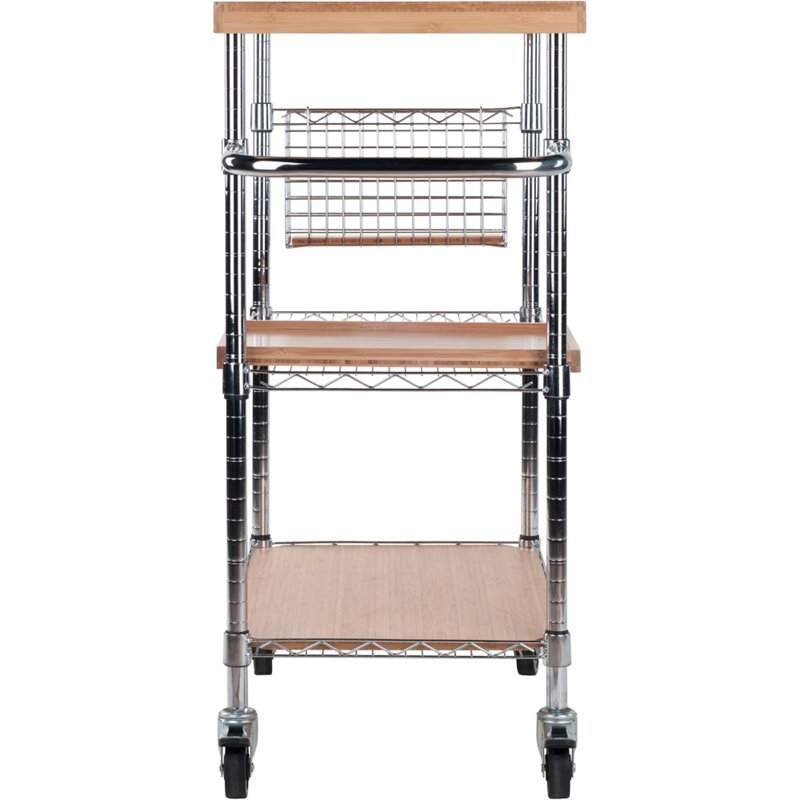 Winsome Madera Bamboo Top Transitional Metal Kitchen Cart in Natural