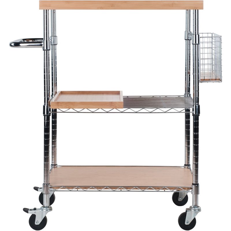 Winsome Madera Bamboo Top Transitional Metal Kitchen Cart in Natural