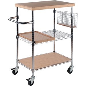 winsome madera bamboo top transitional metal kitchen cart in natural