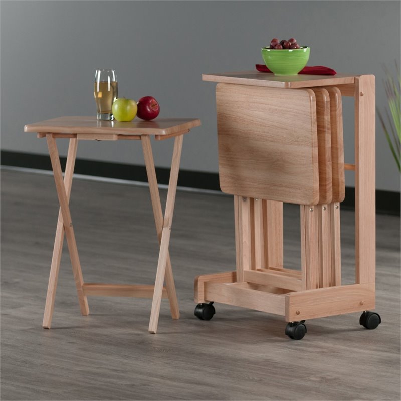 Winsome Brienda 5-Piece Flip Top Solid Wood Snack Table Set in Natural