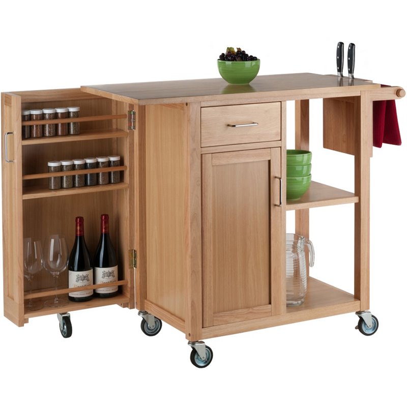 Winsome Douglas Swing Door Transitional Solid Wood Kitchen Cart in Natural