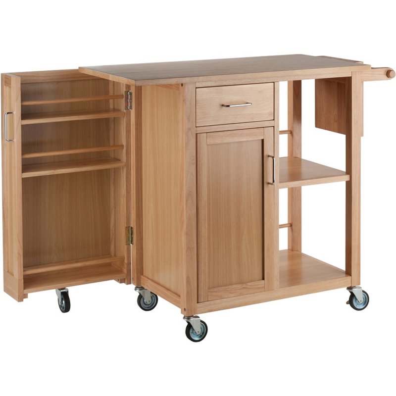Winsome Douglas Swing Door Transitional Solid Wood Kitchen Cart in Natural