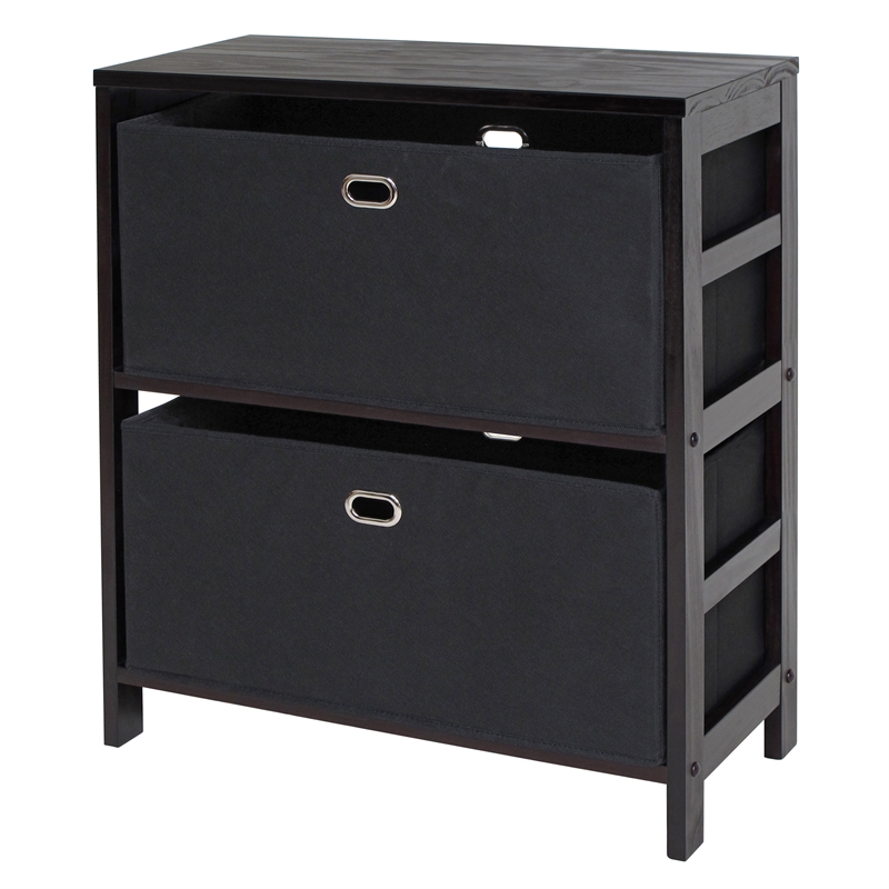 Winsome Torino 2 Shelf Solid Wood Basket Bookcase in Espresso and Black