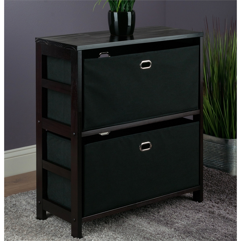 Winsome Torino 2 Shelf Solid Wood Basket Bookcase in Espresso and Black