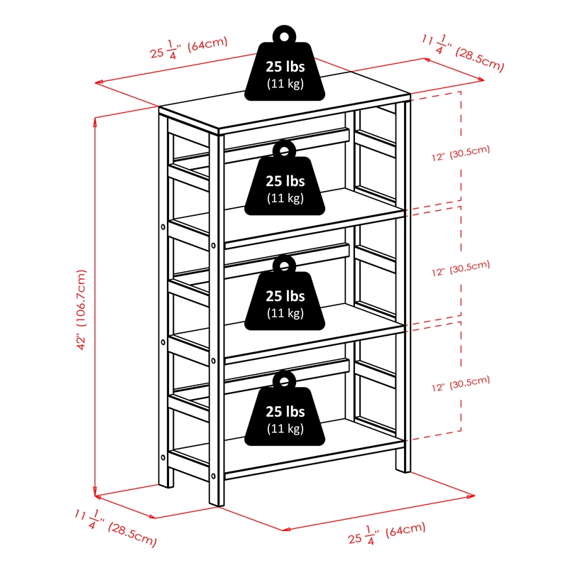 Winsome Torino 3 Shelf Solid Wood Basket Bookcase in Espresso and Black