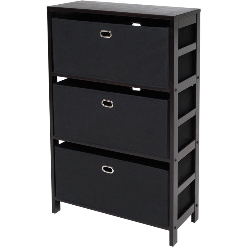 Winsome Torino 3 Shelf Solid Wood Basket Bookcase in Espresso and Black