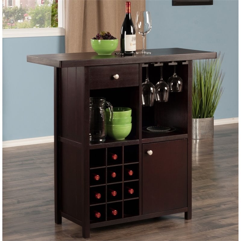 Winsome Macon Transitional Solid Wood Home Wine Bar in Espresso