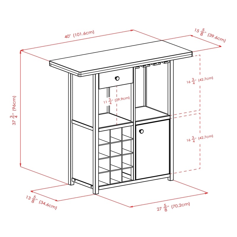 Winsome Macon Transitional Solid Wood Home Wine Bar in Espresso