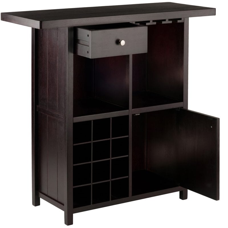 Winsome Macon Transitional Solid Wood Home Wine Bar in Espresso