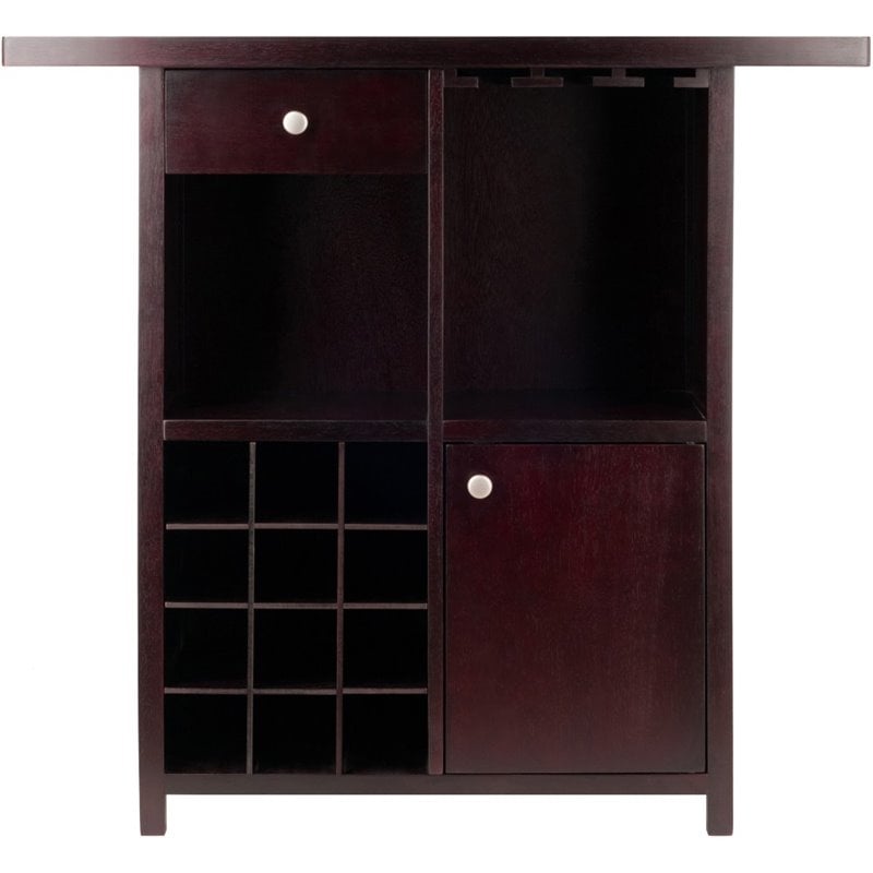 Winsome Macon Transitional Solid Wood Home Wine Bar in Espresso
