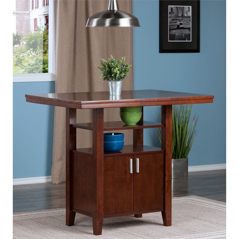 Winsome Albany Solid Wood Counter Height Dining Table in Walnut