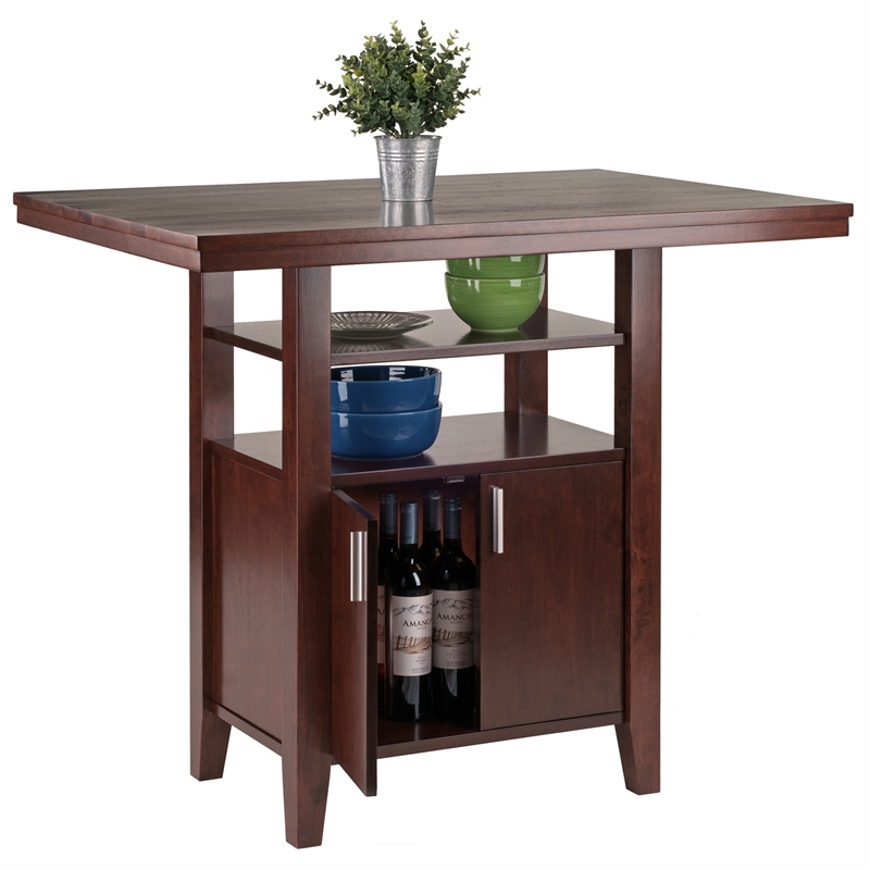 Winsome Albany Solid Wood Counter Height Dining Table in Walnut