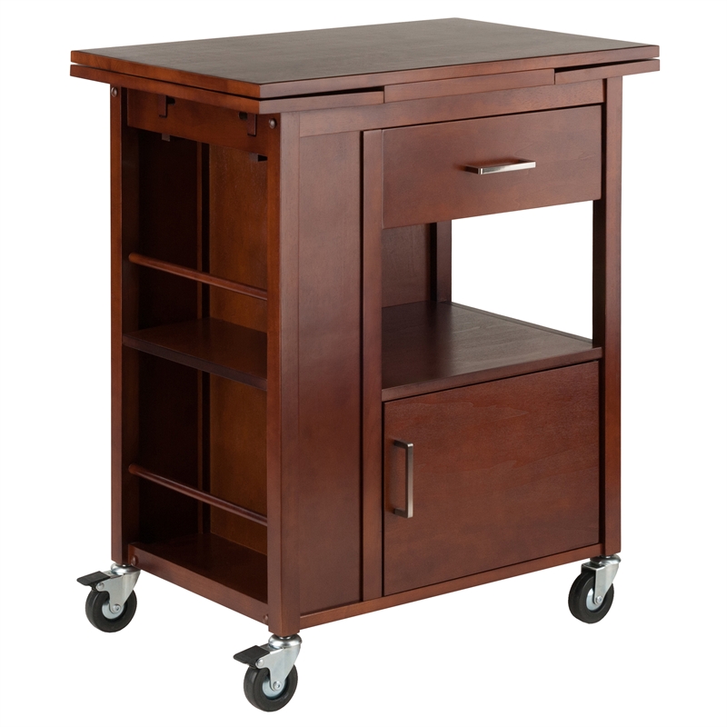 Winsome Gregory Transitional Solid Wood Kitchen Cart in Walnut 