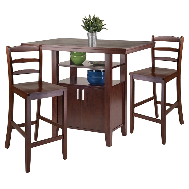 Winsome Albany 3 Piece Counter Height Dining Set With Ladder Back Stools