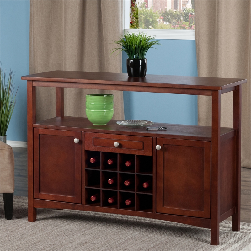 Winsome Colby Transitional Solid Wood Wine Rack Buffet Table in Walnut