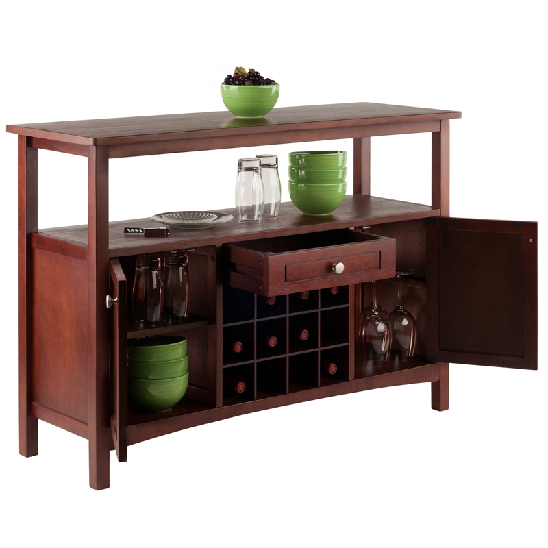 Winsome Colby Transitional Solid Wood Wine Rack Buffet Table in Walnut
