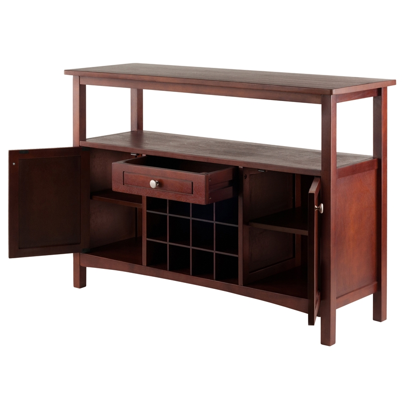 Winsome Colby Transitional Solid Wood Wine Rack Buffet Table in Walnut