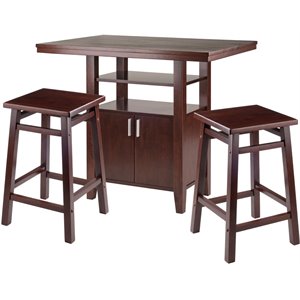 Winsome Albany 3 Piece Counter Height Dining Set With Square Stools in Walnut