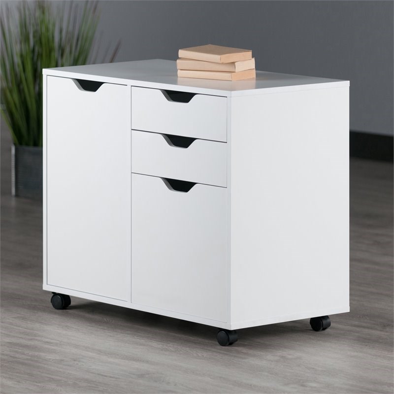 Winsome Halifax 2-Section Contemporary Wood Mobile Storage File Cabinet in White